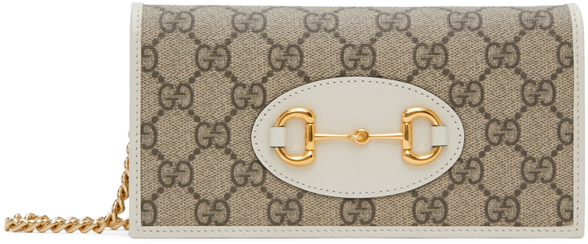 Gucci White 'Gucci 1955' GG Supreme Horsebit Chain Wallet Bag