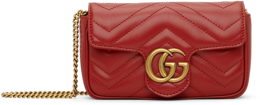 Gucci Red Matelasse Leather Super Mini GG Marmont Crossbody Bag Gucci
