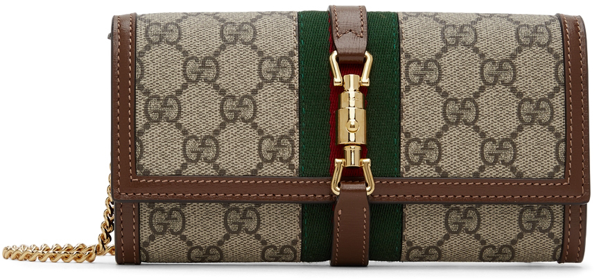Gucci Beige & Brown Jackie 1961 Chain Wallet Bag