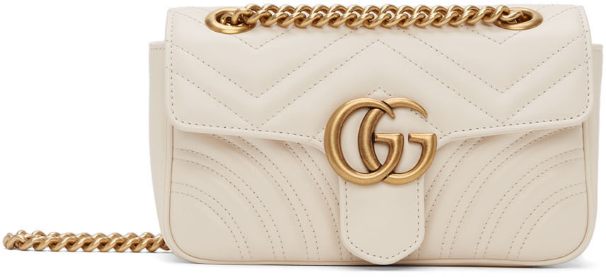 Gucci White Mini GG Marmont Chain Bag SSENSE