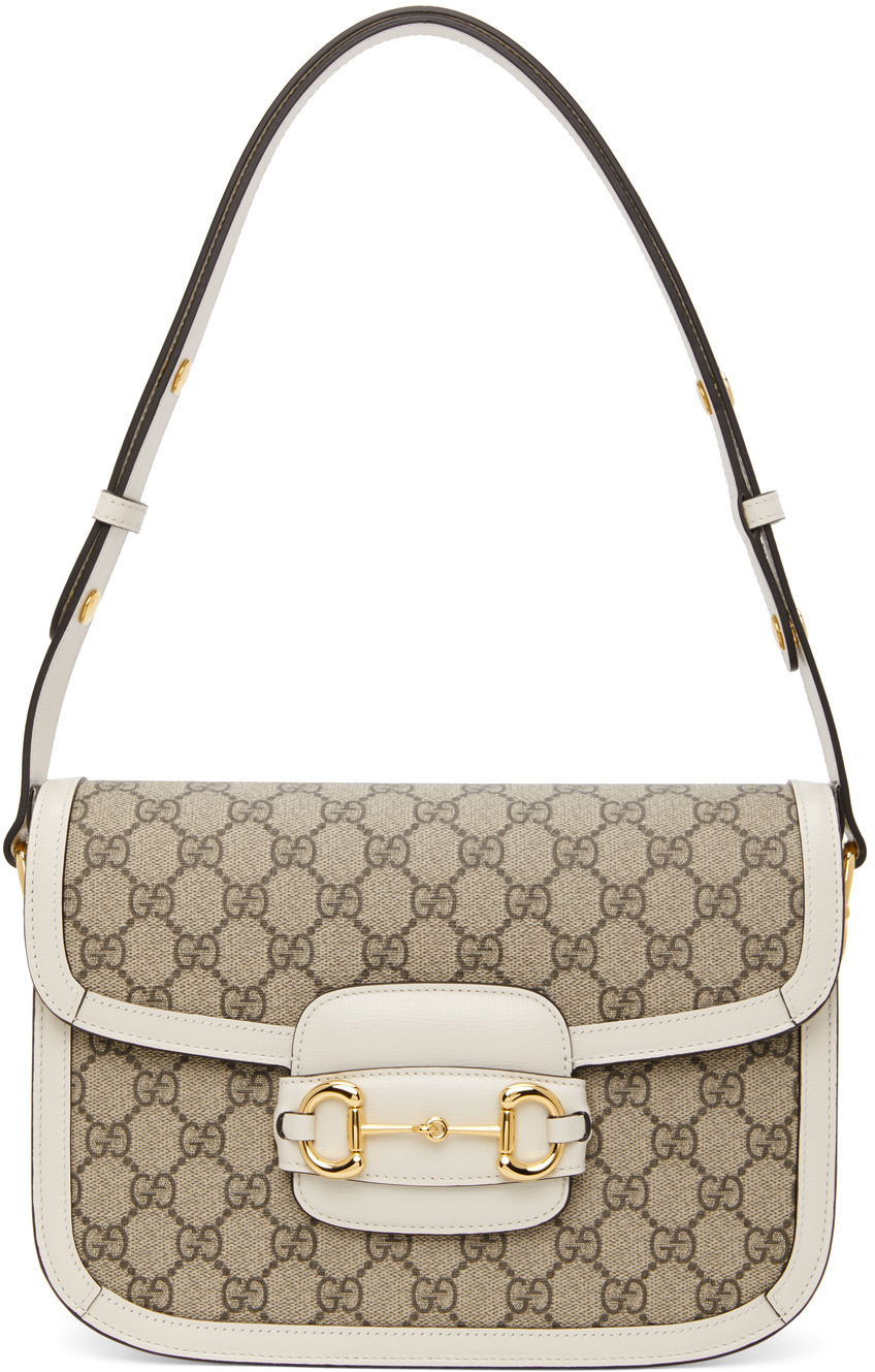 Gucci Horsebit 1955 Mini Bag Beige/White in Canvas/Leather with