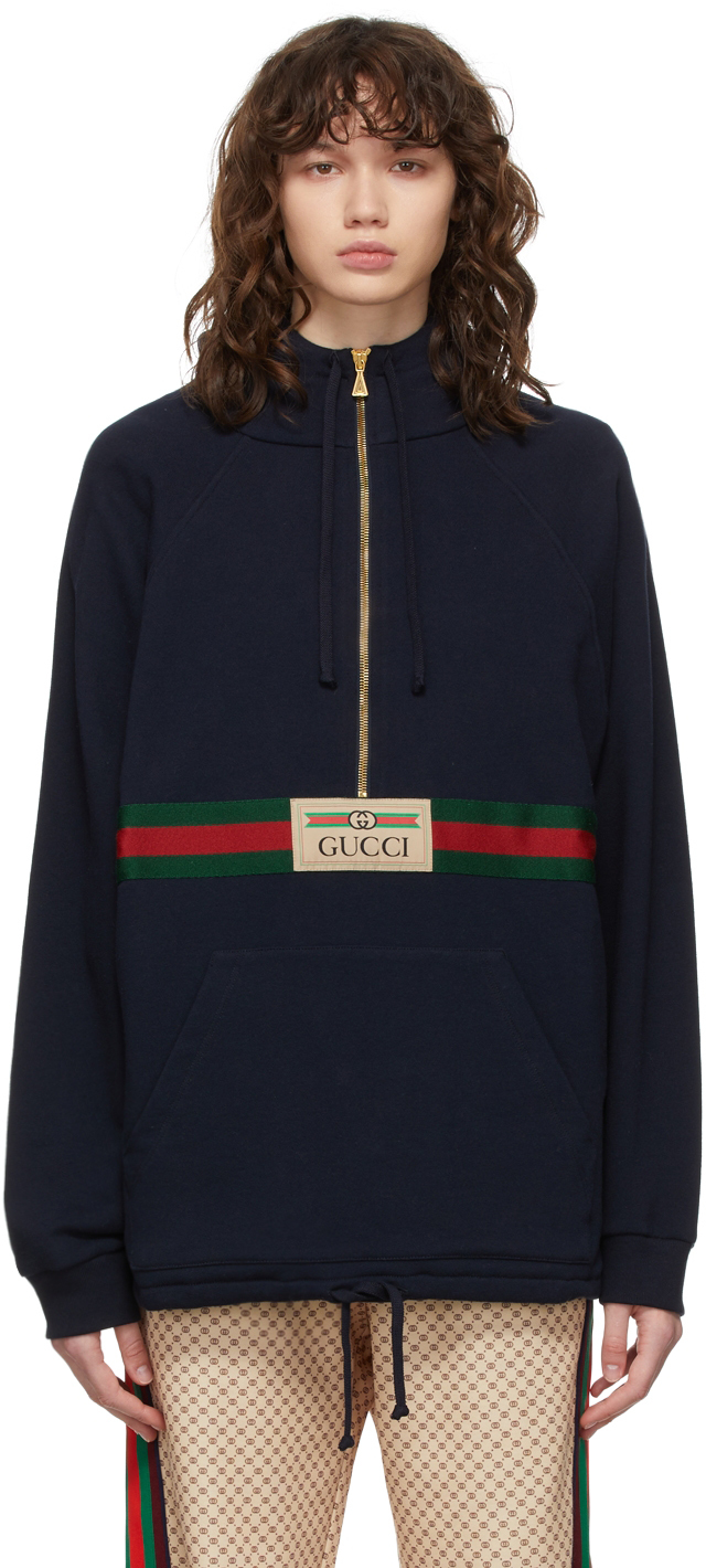 Navy Vintage Gucci Logo Hoodie