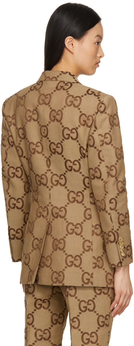 Gucci Womens GG Logo Blazer Size 40 Brown Burgundy Red Two Button Canvas  Jacket