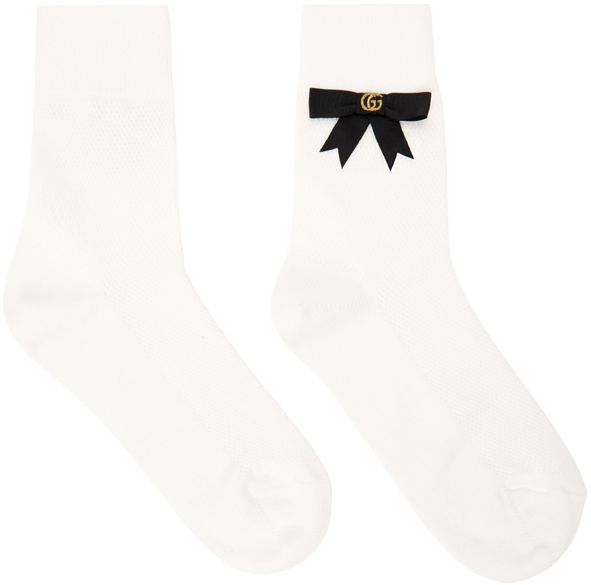 Gucci: White Cotton-Blend GG Bow Socks | SSENSE