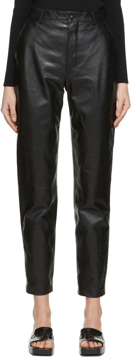 Black Cropped Leather Pants SSENSE Women Clothing Pants Leather Pants 