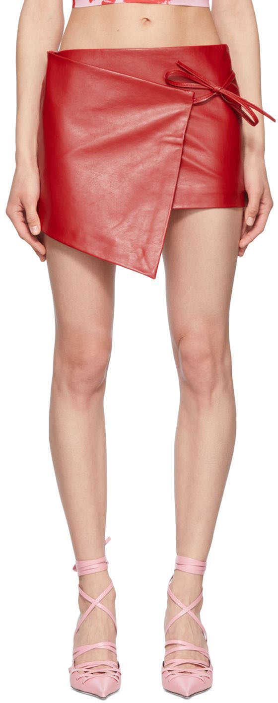 Ioannes Red Leather Mini Skirt In Hot Red