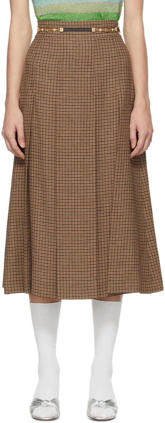 Gucci Brown Pleated Double G Chain Skirt