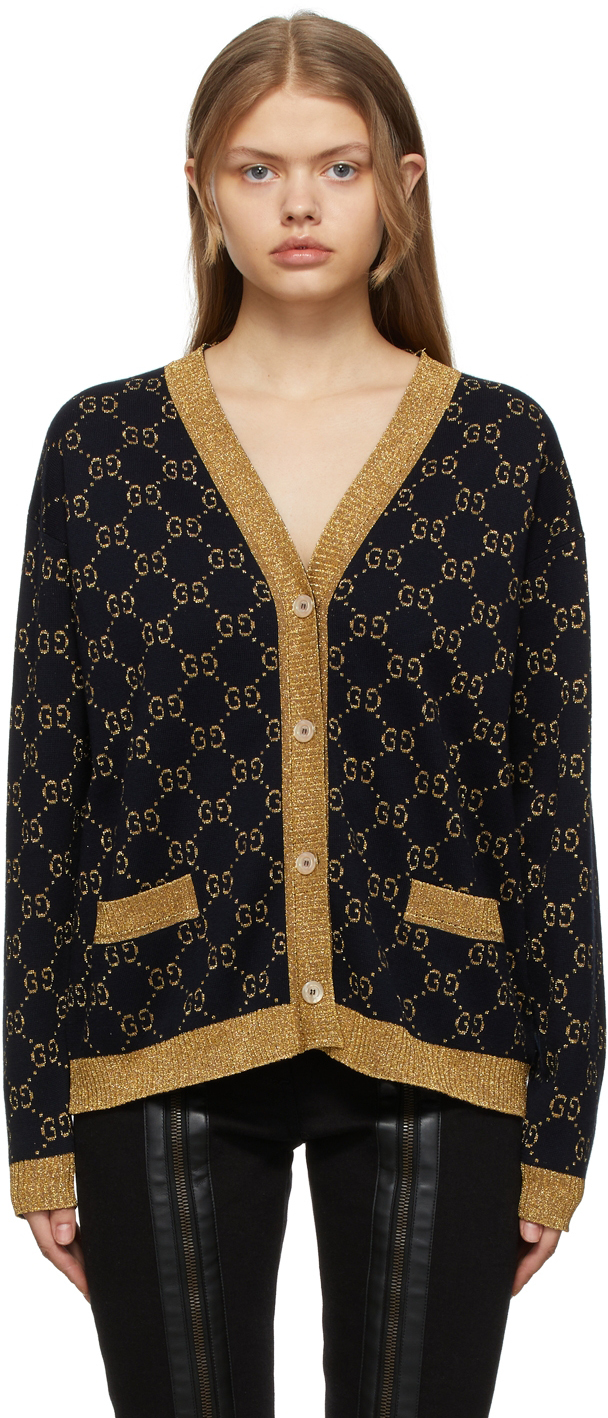 Gucci: Navy GG Cotton Lamé Cardigan | SSENSE