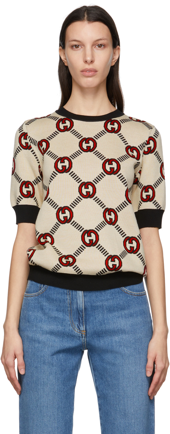 Gucci: Beige Reversible Interlocking G Wool Sweater | SSENSE