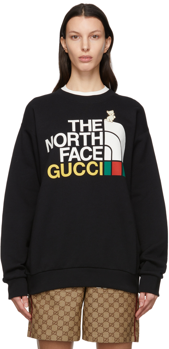 deuropening Verhoogd Klassiek Gucci: Black The North Face Edition Cat Sweatshirt | SSENSE