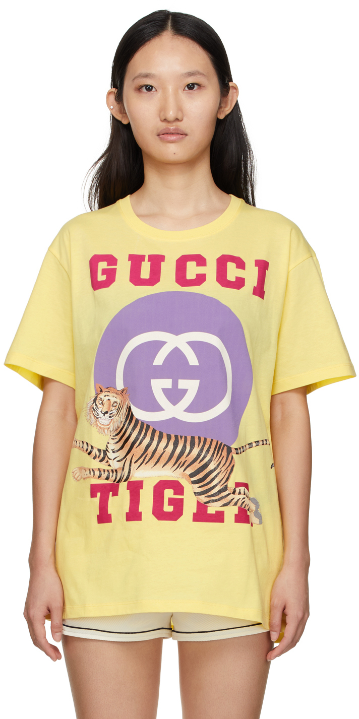 Gucci: Yellow Lunar New Year 'Gucci Tiger' Interlocking G T-Shirt | SSENSE