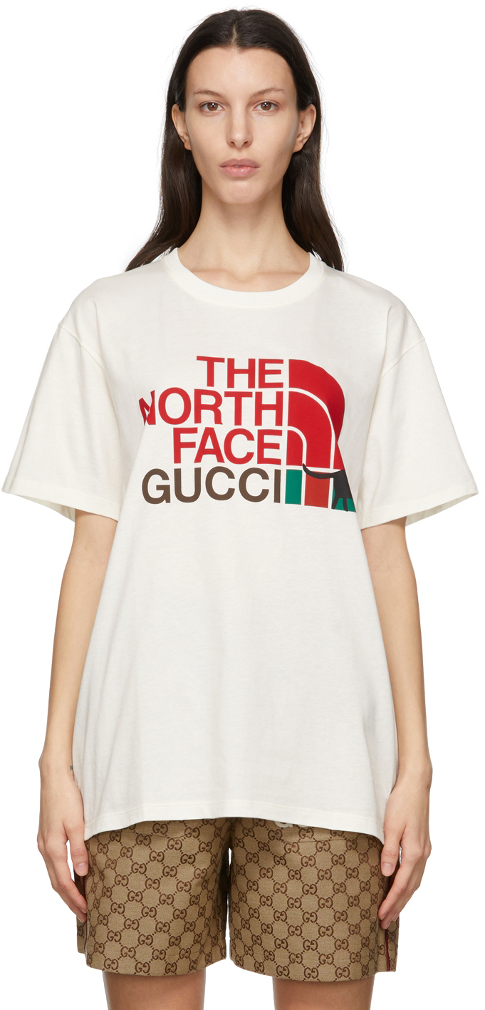 Gucci X The North Face Printed Cotton Jersey T Shirt In Ivory Modesens