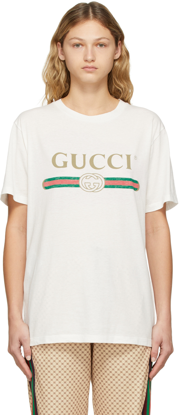 Gucci: White Oversized Logo T-Shirt | SSENSE