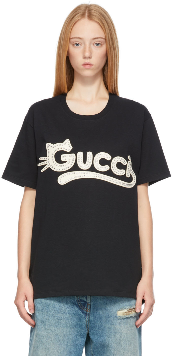 soep Positief actie Gucci: Black Cat Logo T-Shirt | SSENSE