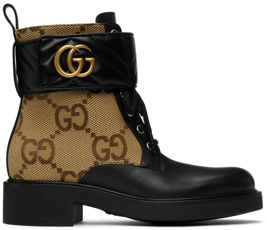 Gucci: 黑色 驼色Double G 踝靴| SSENSE