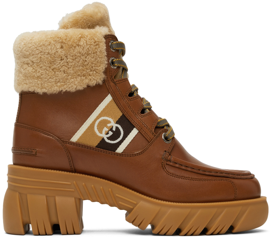Gucci Brown Interlocking G Stripe Boots