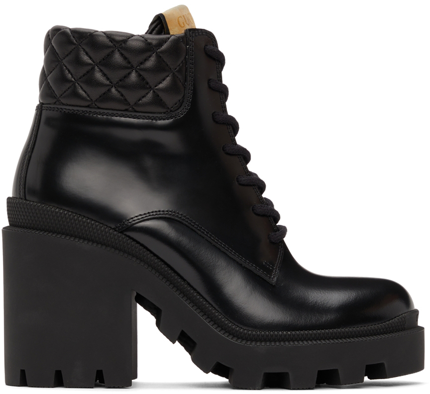 Gucci Black Lace-Up Heeled Boots