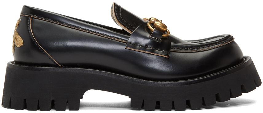 Black & White Leather Lug Horsebit Loafers SSENSE Women Shoes Flat Shoes Loafers 