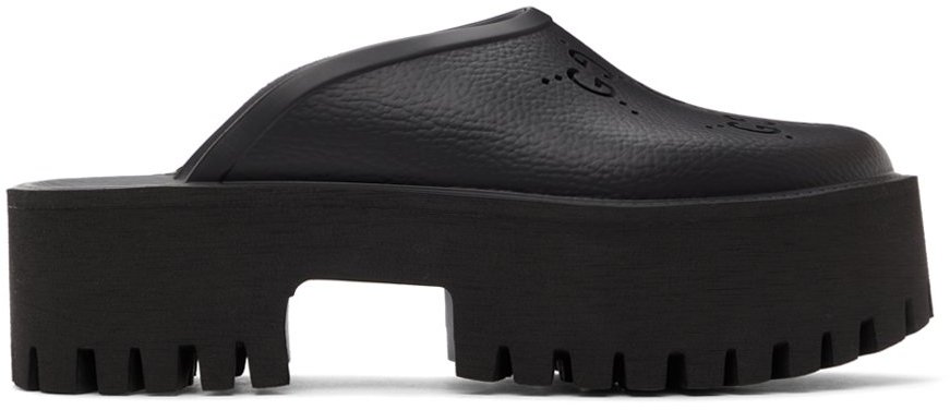 Gucci: Black Platform Perforated G Sandal | SSENSE UK