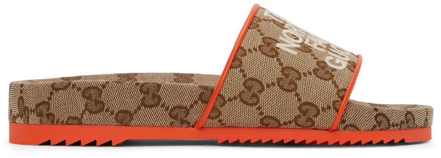 Gucci Beige & Orange The North Face Edition Sideline Slides
