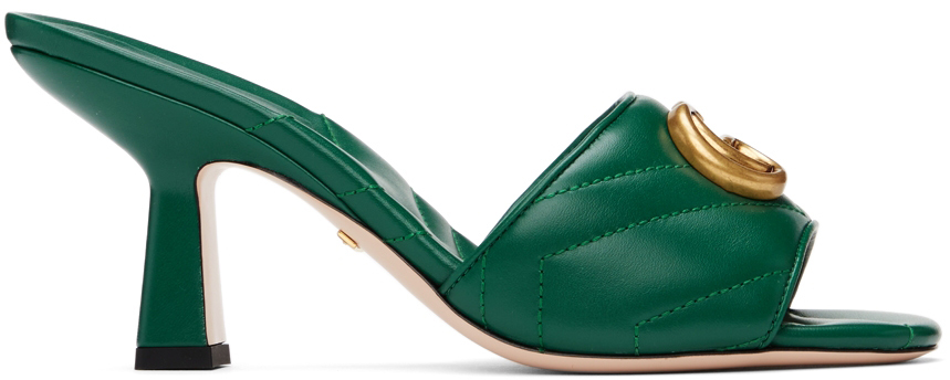 Gucci Green Matelassé Double G Sandals