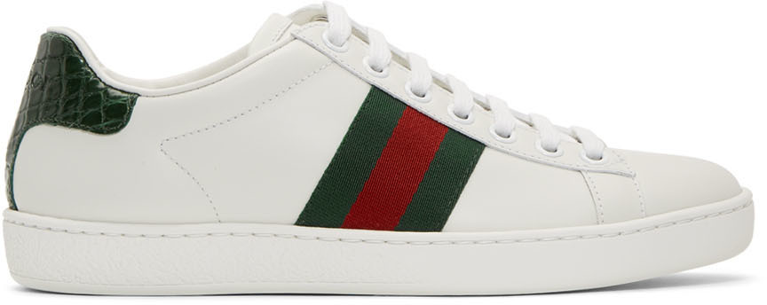 Gucci White & Green Croc Ace Sneakers