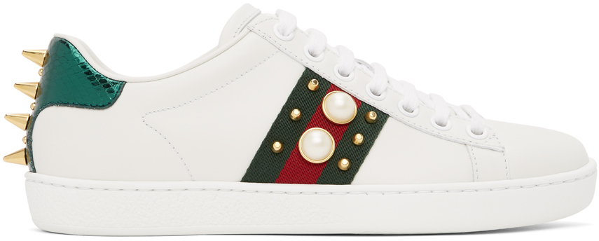 Gucci White Pearl Stud New Ace Sneakers