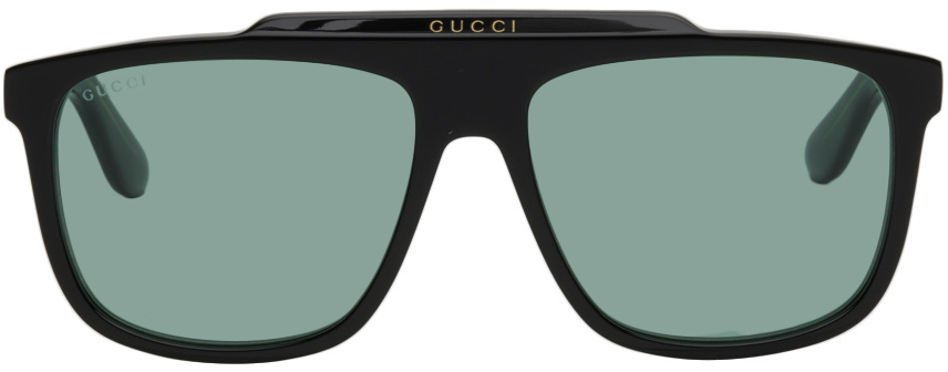 Gucci Black & Green Rectangular Sunglasses