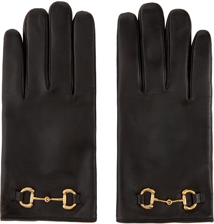 Black Leather Horsebit Gloves Ssense Donna Accessori Guanti 