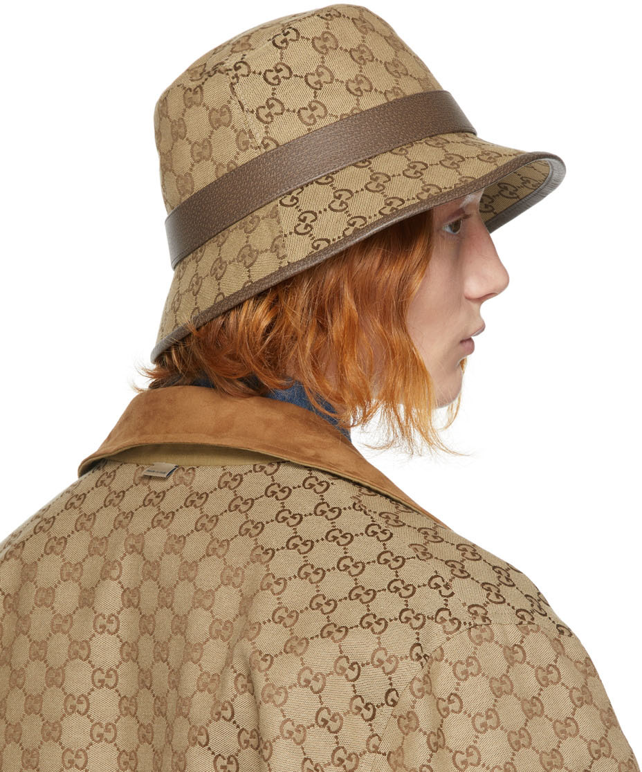 GG cashmere hat in beige and dark brown
