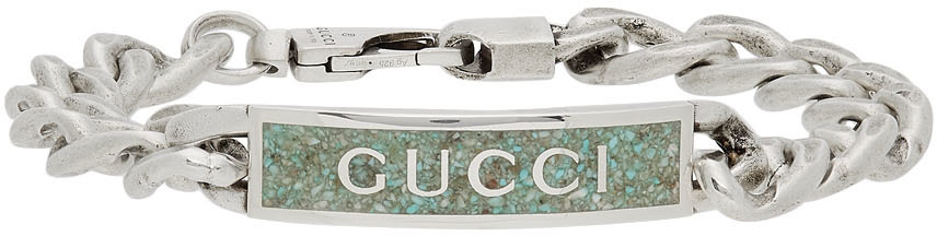 Gucci Silver Enamel Logo Bracelet