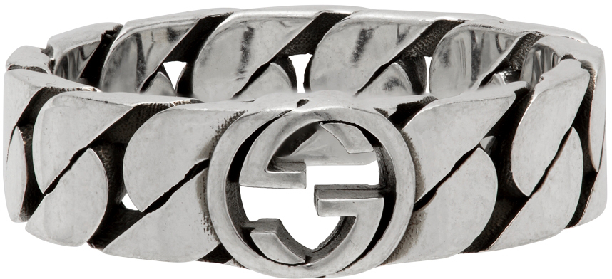 Silver Thin Chain Interlocking G Ring