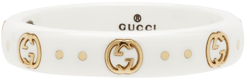 White & Gold Interlocking G Icon Ring Ssense Uomo Accessori Gioielli Anelli 