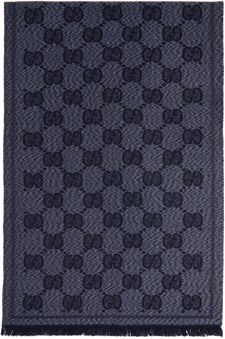 Gucci ブルー ウール GG マフラー