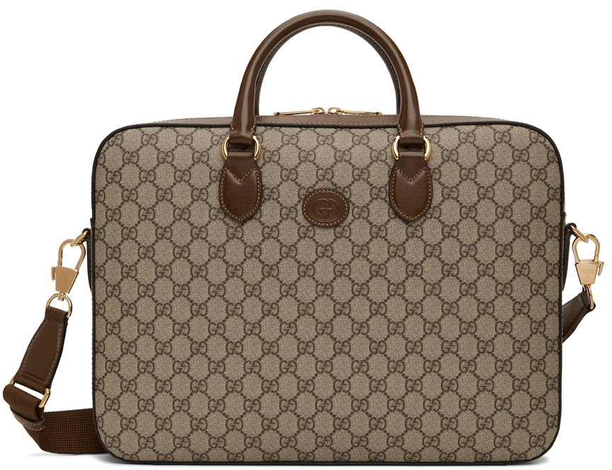 Gucci Beige & Brown GG Supreme Business Briefcase