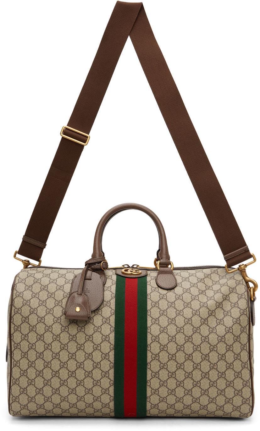 Gucci Ophidia GG Large Carry-On Canvas Duffle Bag Beige