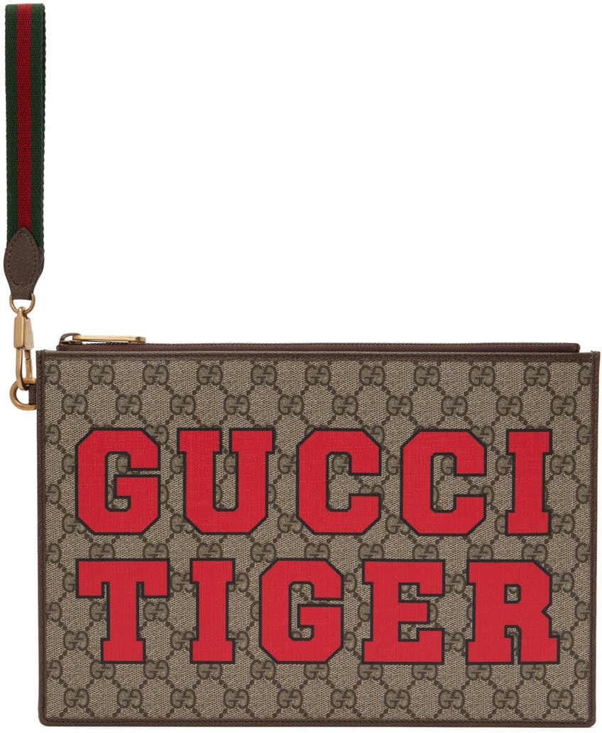Gucci: Brown Tiger GG Document Holder | SSENSE