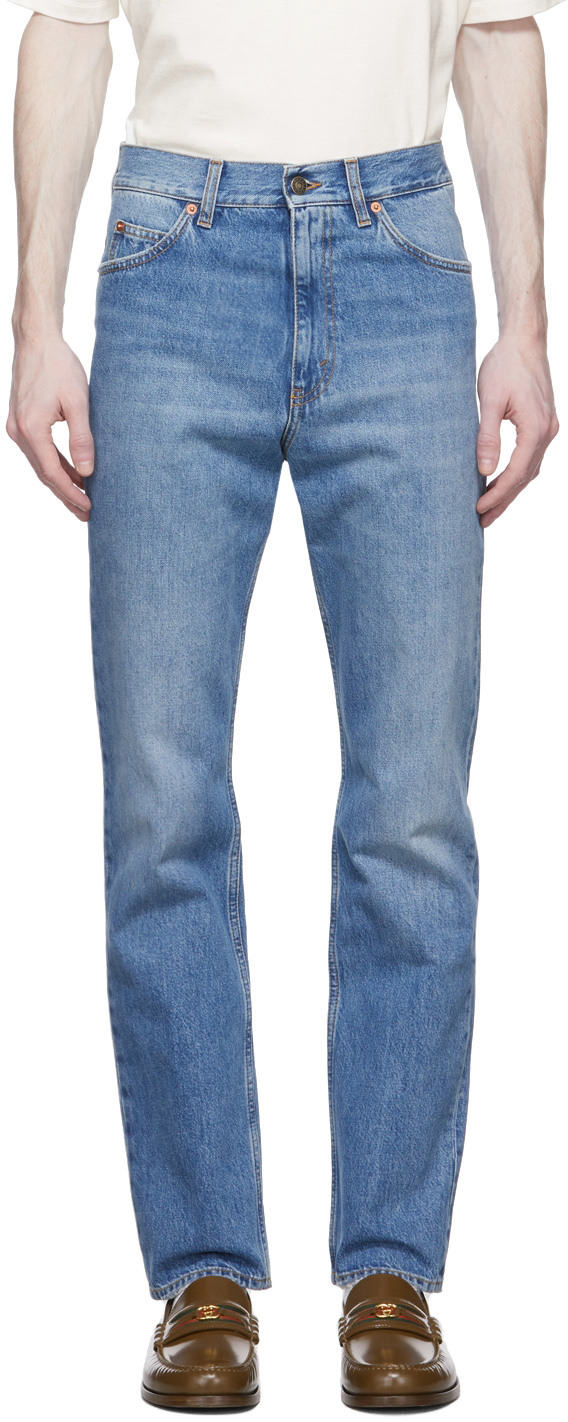 Blue Straight-Leg Horsebit Jeans