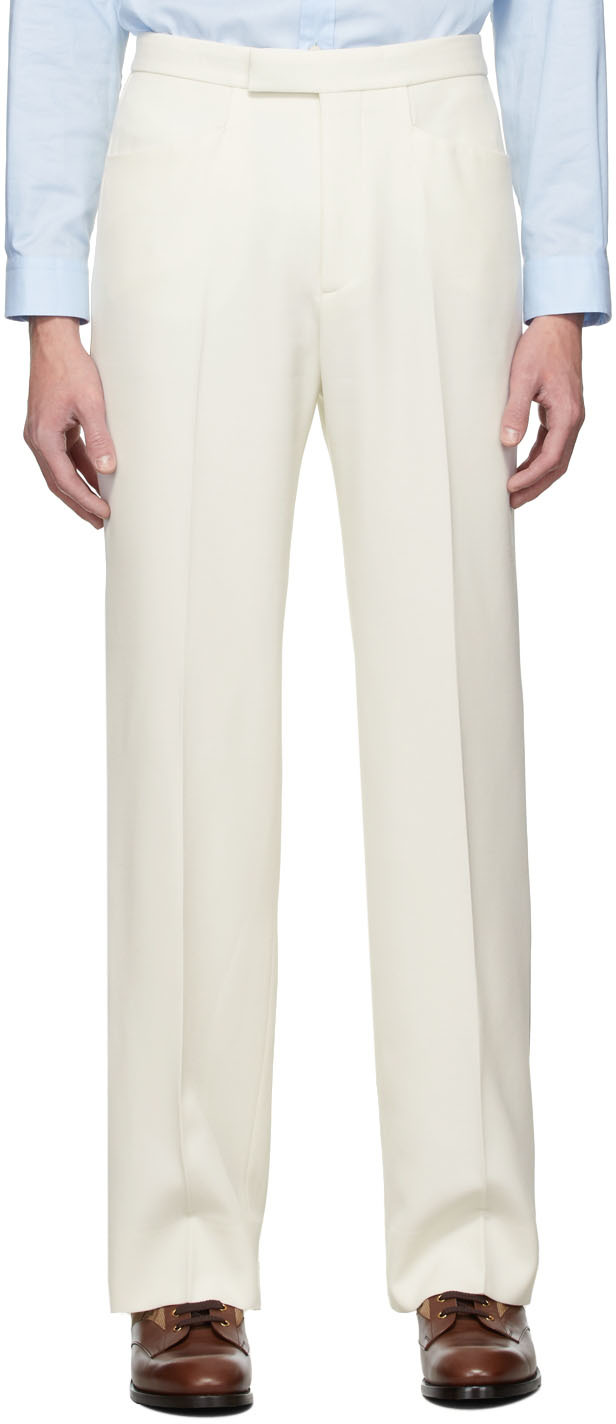 GUCCI Pants Men, Beige trousers with GG cuff Beige