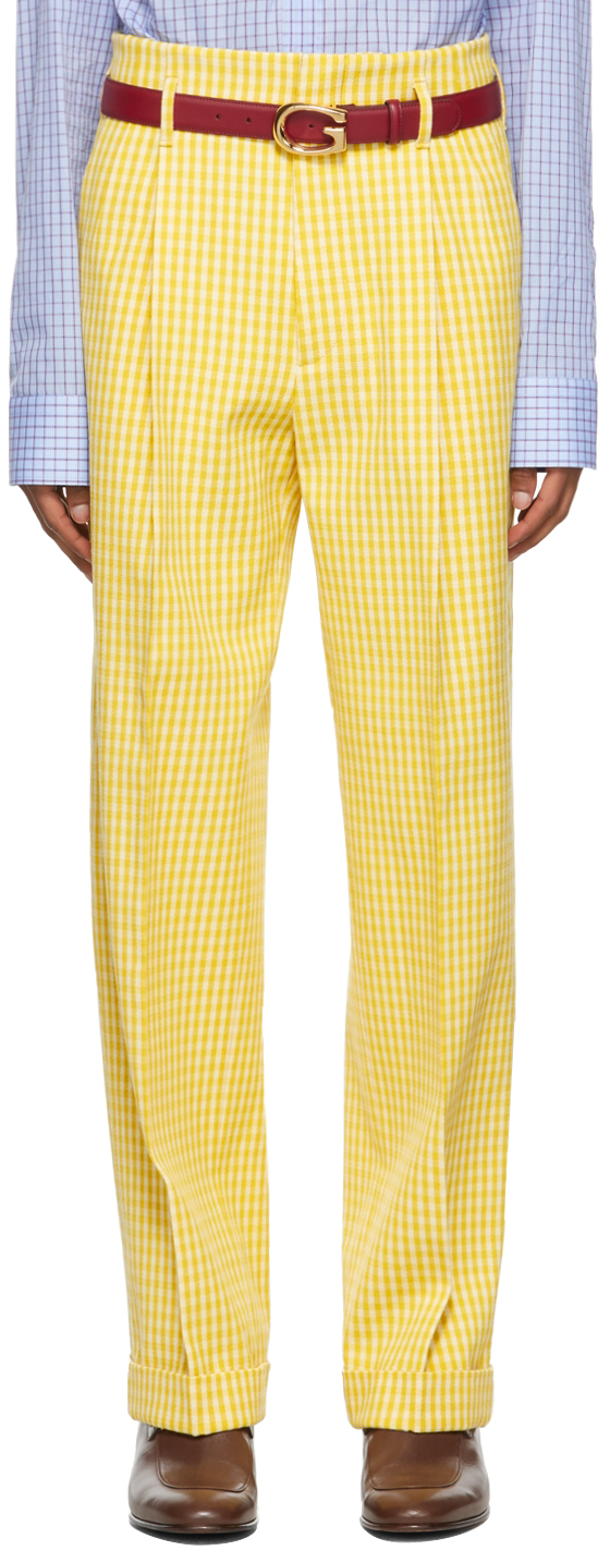 Gucci Yellow & Off-White Vichy Crêpe Trousers