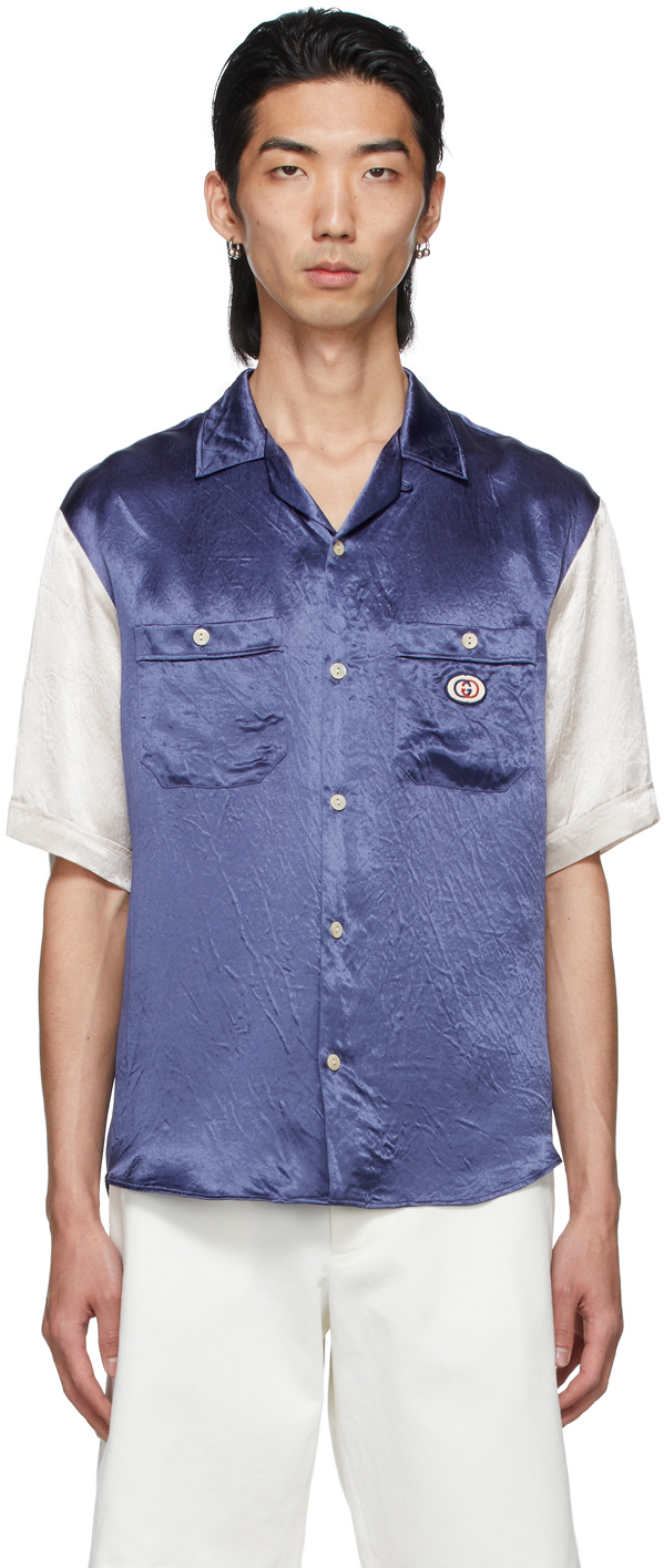 Gucci Blue Interlocking G Bowling Short Sleeve Shirt