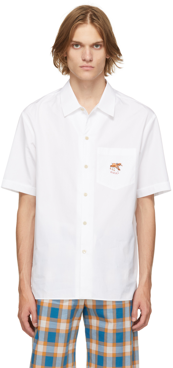 Gucci White Freya Hartas Edition Embroidered Short Sleeve Shirt