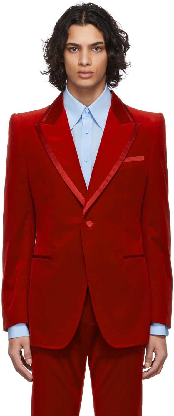 gucci red velvet suit