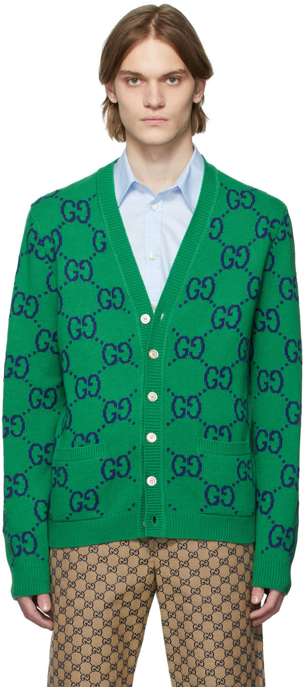 Gucci: Green Knit GG Cardigan | SSENSE