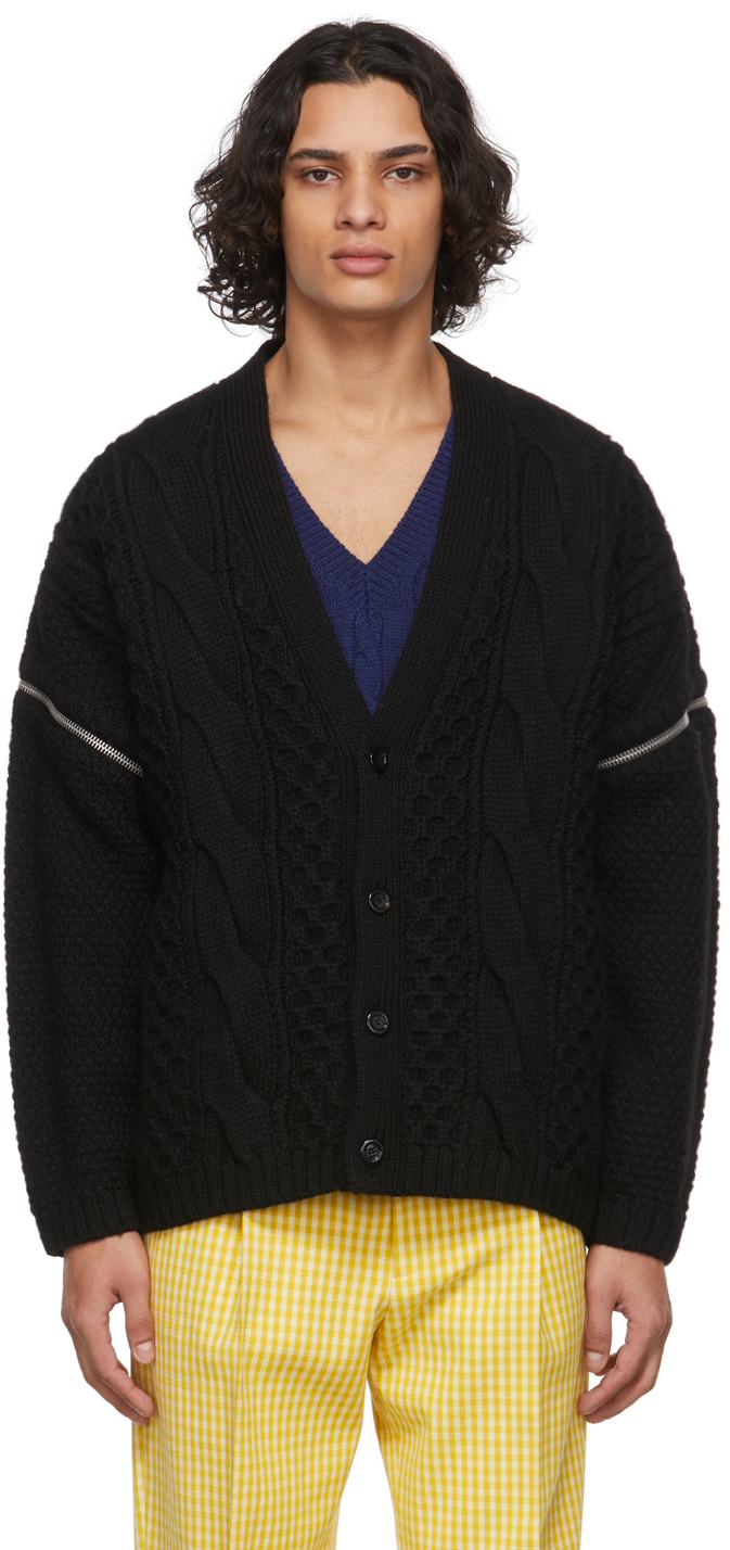 Gucci Black Detachable Sleeves Cable Knit Cardigan In 1000 Black