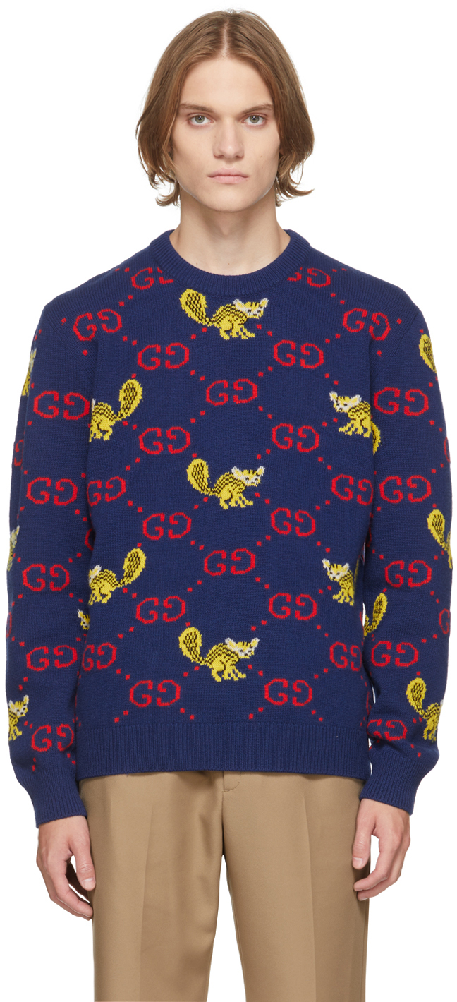 Gucci Blue Freya Hartas Edition GG Animal Sweater