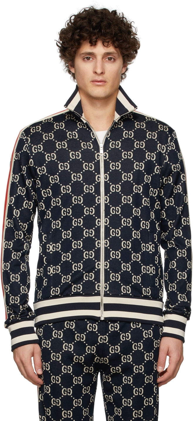 gucci navy cotton jacquard gg jacket