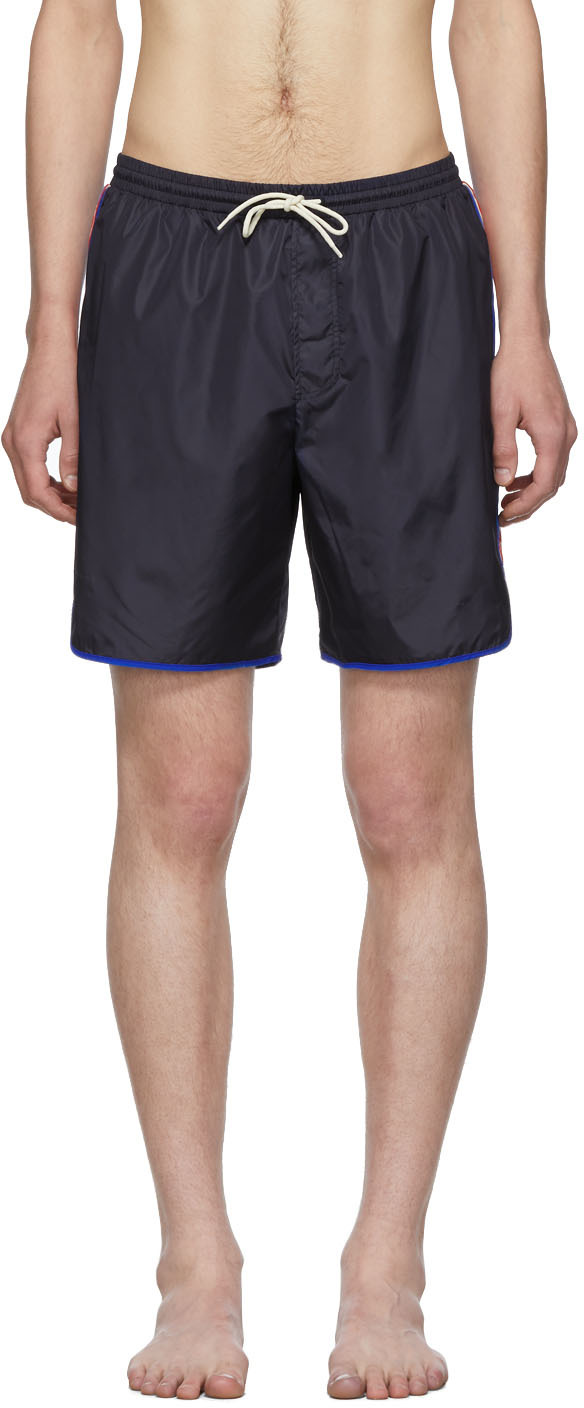 Gucci Navy Logo Stripe Swim Shorts
