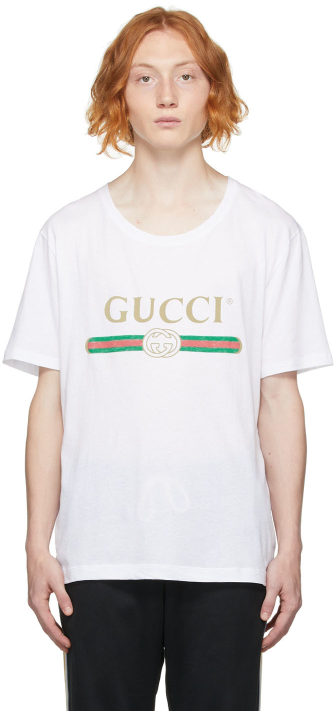 Gucci: ホワイト オーバーサイズ ロゴ T シャツ | SSENSE 日本