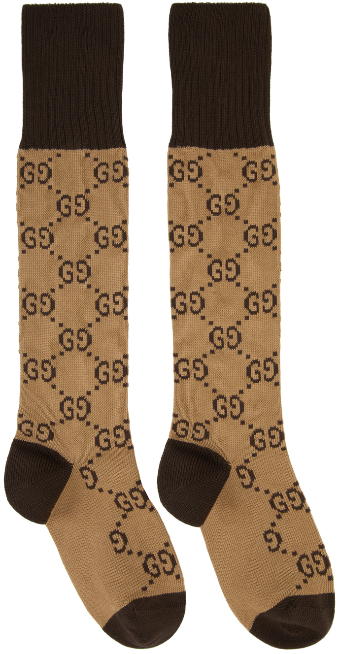 Gucci: Beige & Brown GG Print Socks | SSENSE